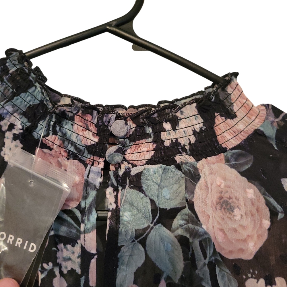 NWT Torrid Floral Clip Dot Mock Neck Sleeveless Midi Romantic Dress Fit Flare 1X - Picture 3 of 11